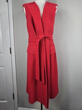 St. John Red Sleeveless Duster Vest Wool Blend Belted Chic NWT-Like Size MEDIUM